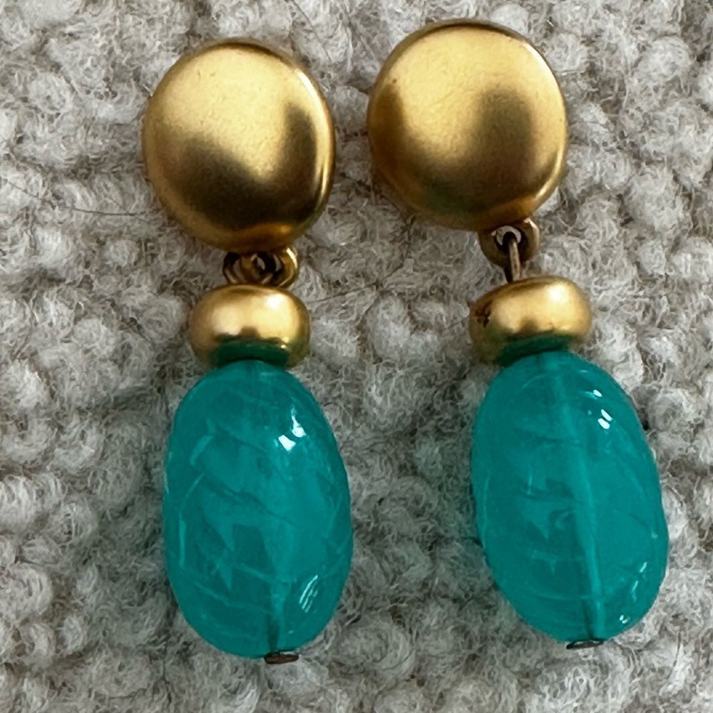 Chic GIVENCHY Etruscan Faux Jade Statement Earrings - Picture 1 of 2